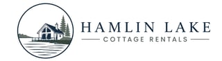 Hamlin Lake Cottage Rentals logo with a cabin illustration and stylized pine trees in a circular emblem